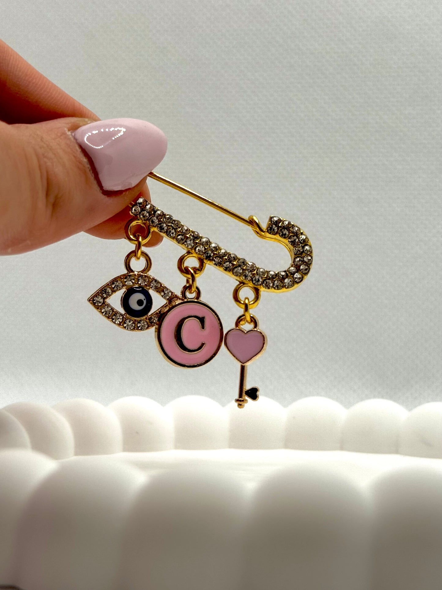 Diamond Accent Gold Plated Pin with 3 Holes