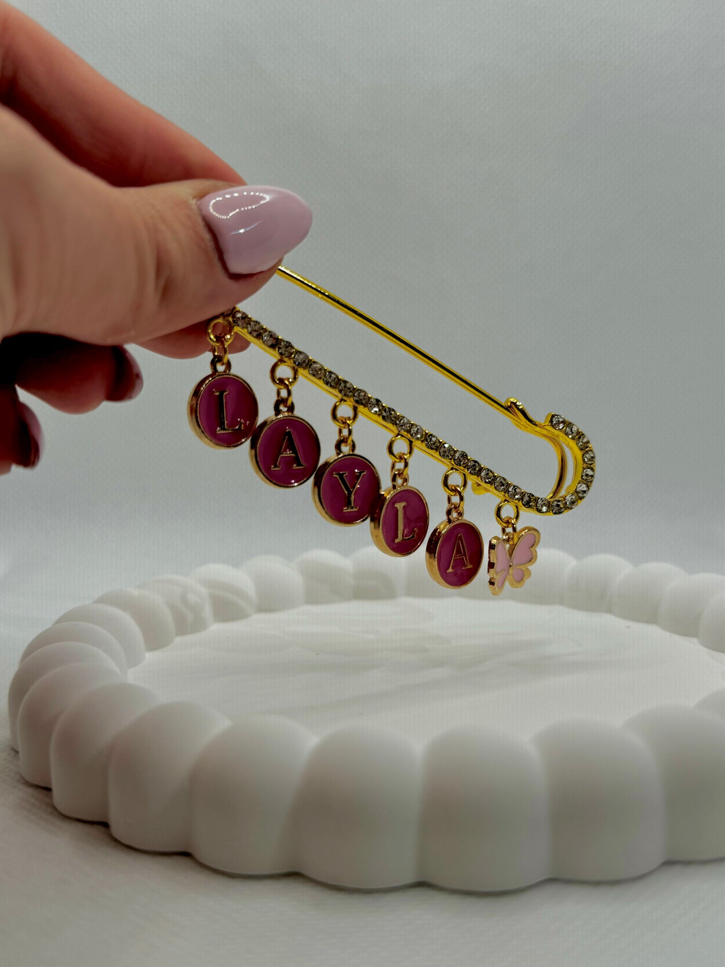 Gold Plated 6-Hole Pin with Radiant Diamond Accents