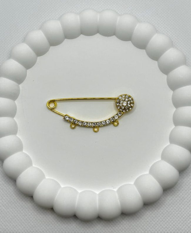 Gold Plated Baby Pin with Curved Design and Diamonds 3 Holes