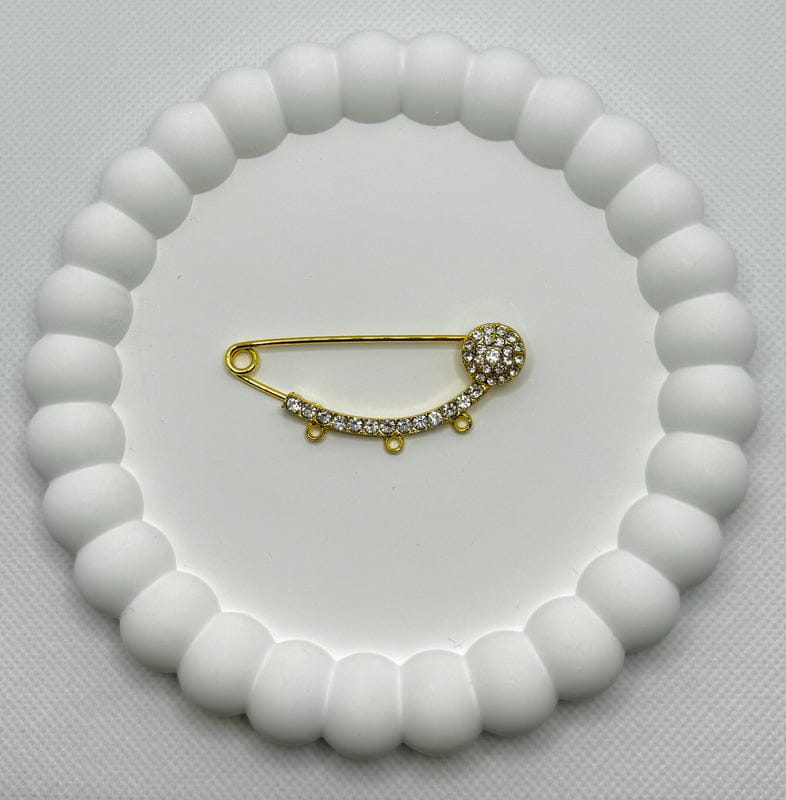 Gold Plated Baby Pin with Curved Design and Diamonds 3 Holes